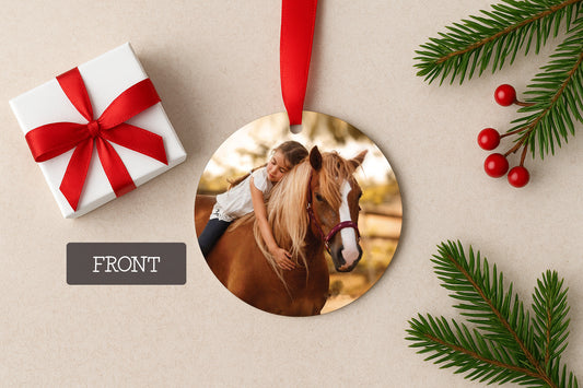 Horse memorial photo ornament with custom picture on 3.5-inch aluminum ornament